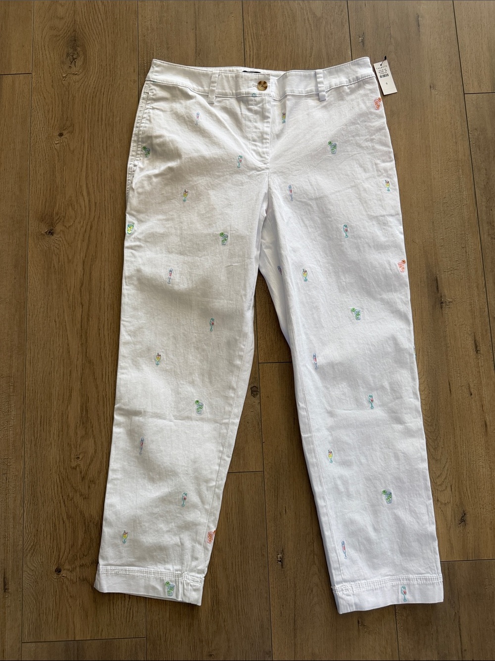 NEW Talbots Slim Perfect Crop Pant Sz 6 White Embroidered Cocktails Resortwear